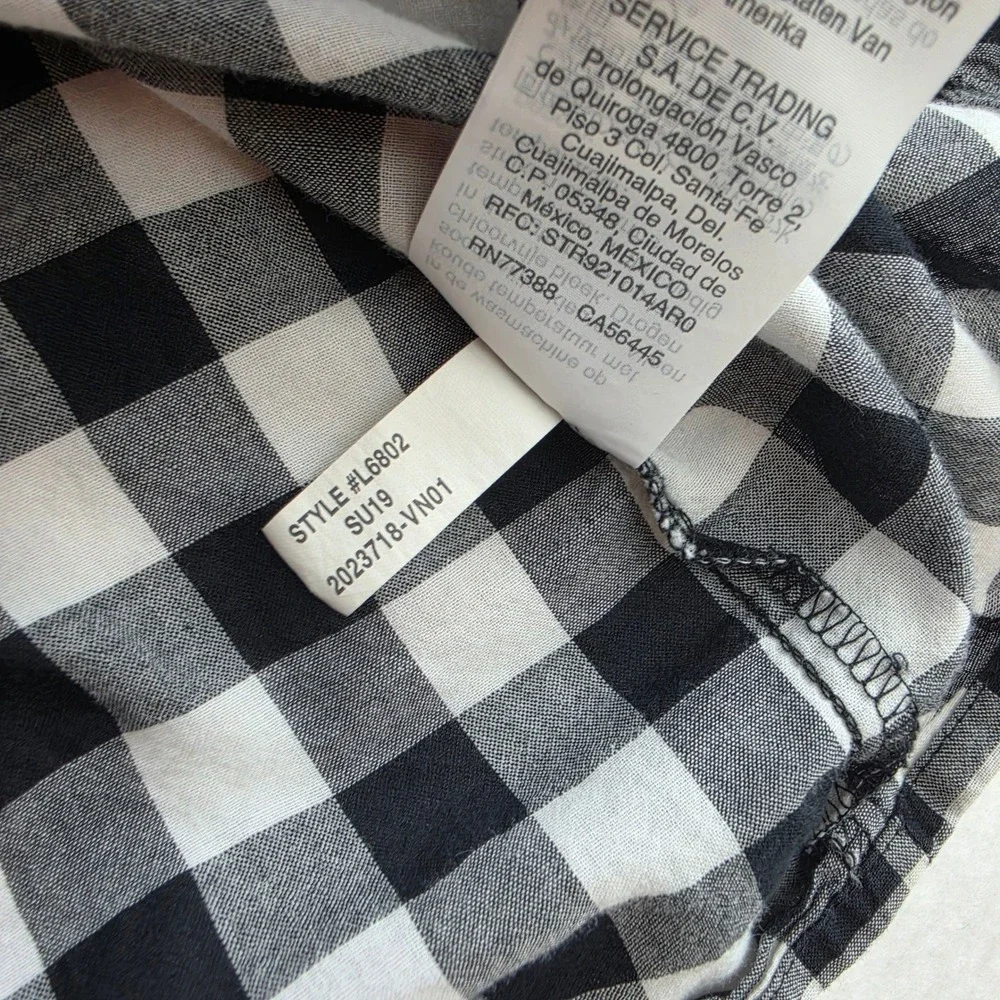 J.Crew Womens Black White Gingham Tie Front Short Sleeve Button Up Shirt Small